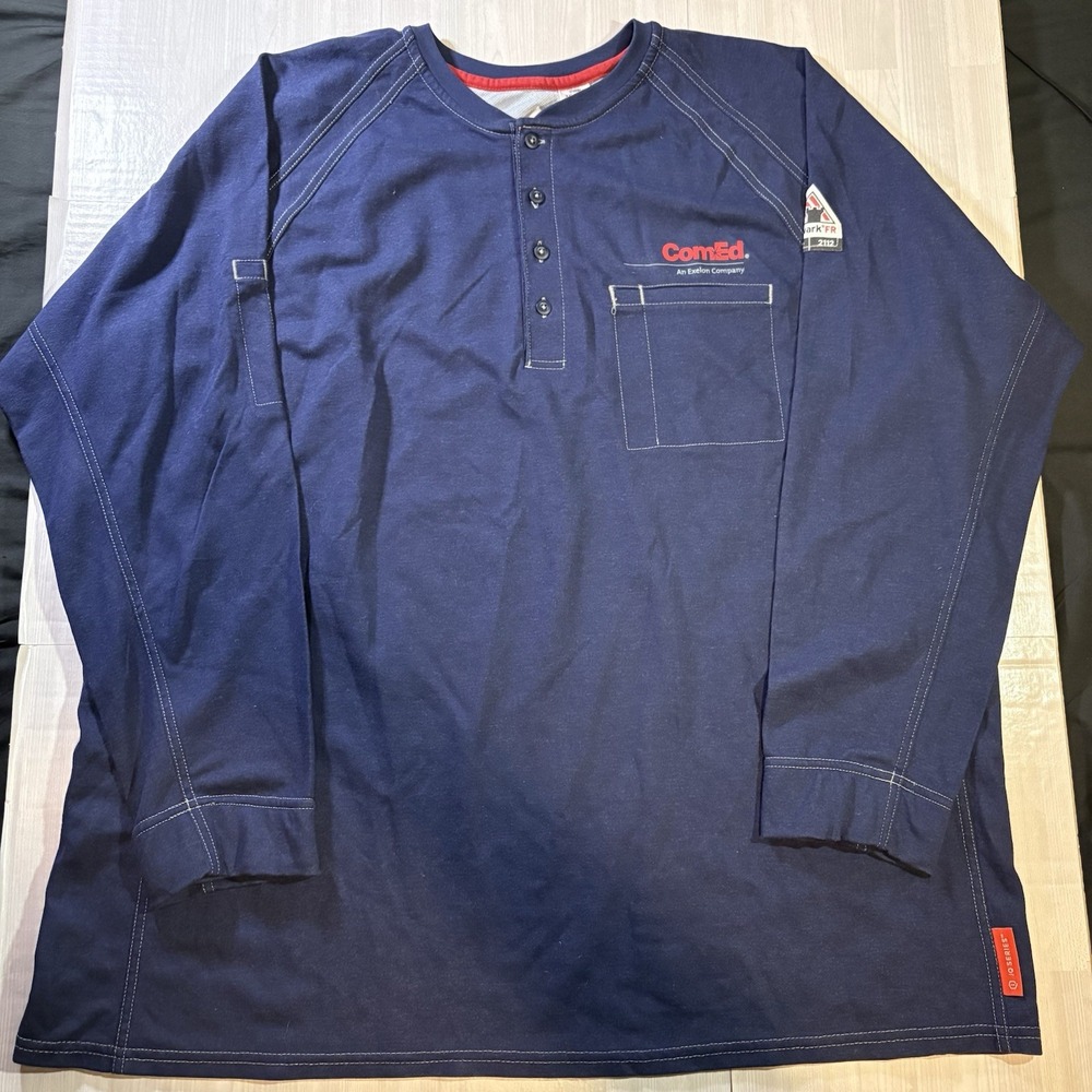 Bulwark FR iQ Series Men's XXL Navy Blue Henley Work Shirt HRC2 2112